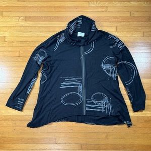 Chalet et Ceci Cowl Neck Pullover Black Abstract Size XL